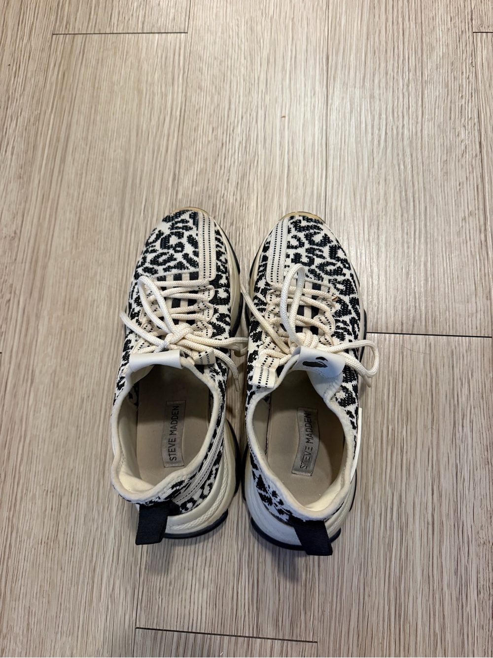 Steve Madden Cream and Black Leopard Knit Sneakers
